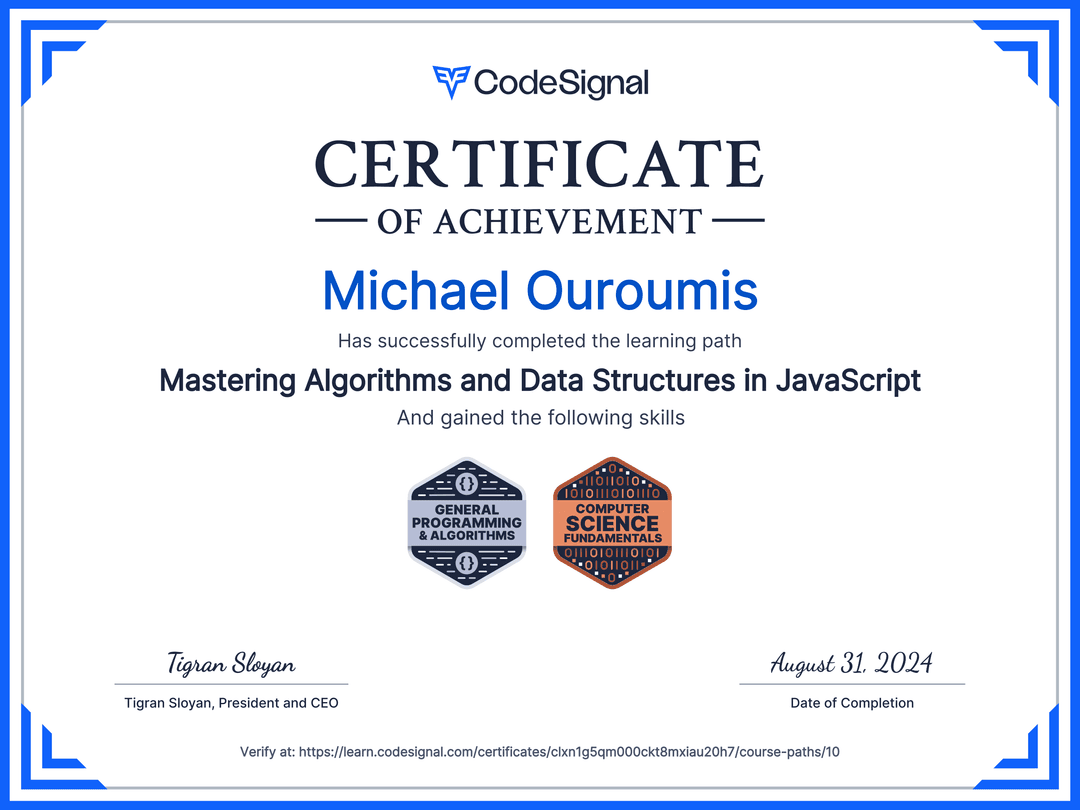 JavaScript Data Structures & Algorithms Certification